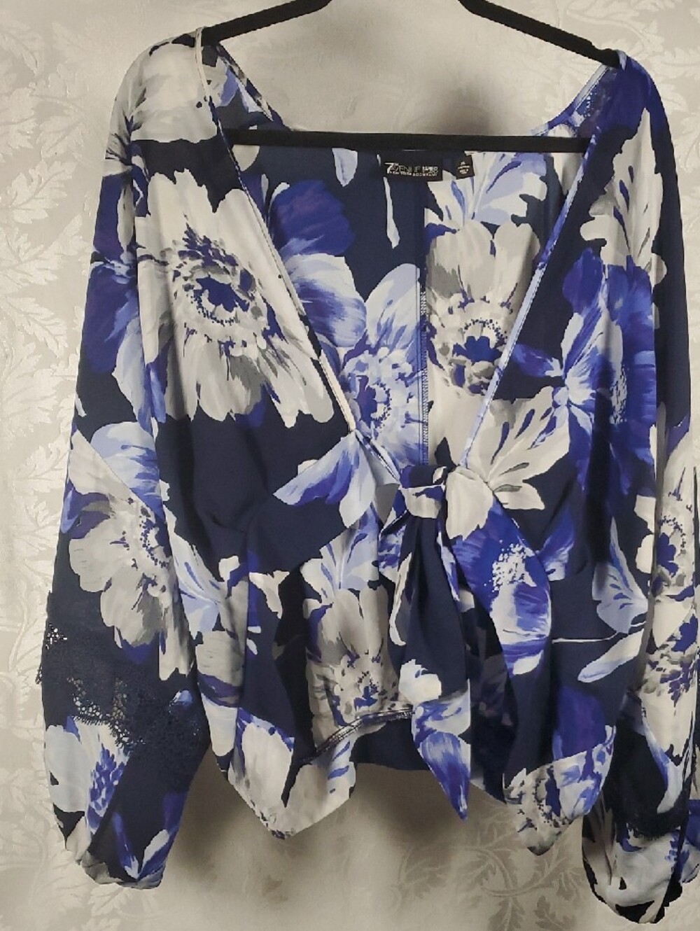 7th Avenue Navy Floral Tie-Front Blouse - Picture 6 of 6